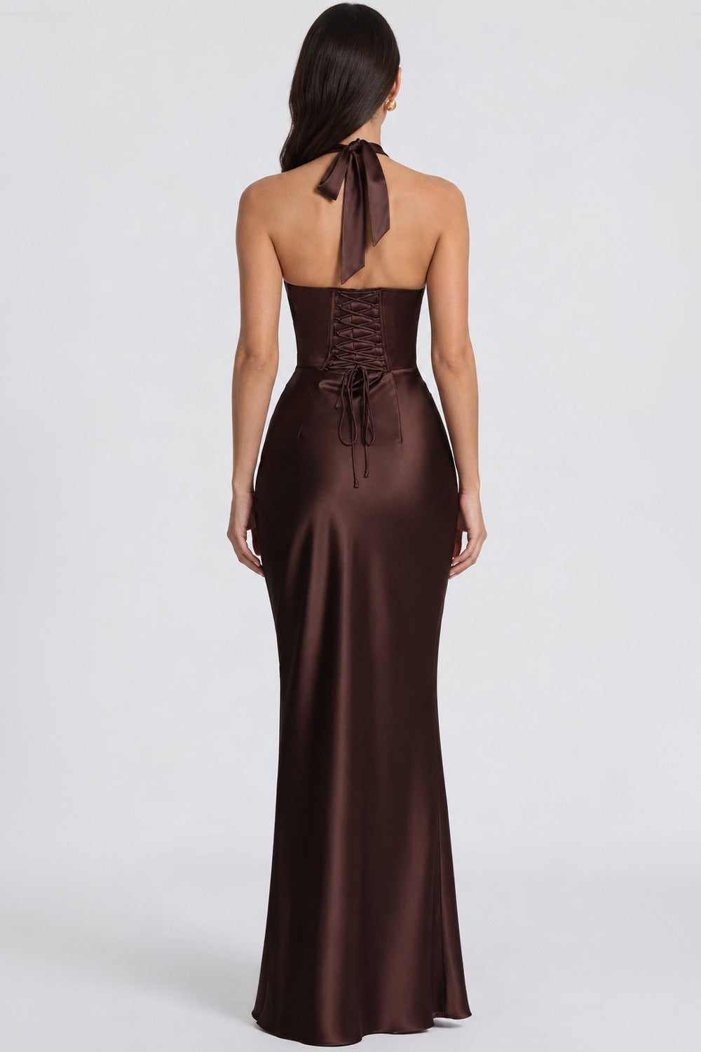 Vestido Longo Acetinado Noémie - Marrom