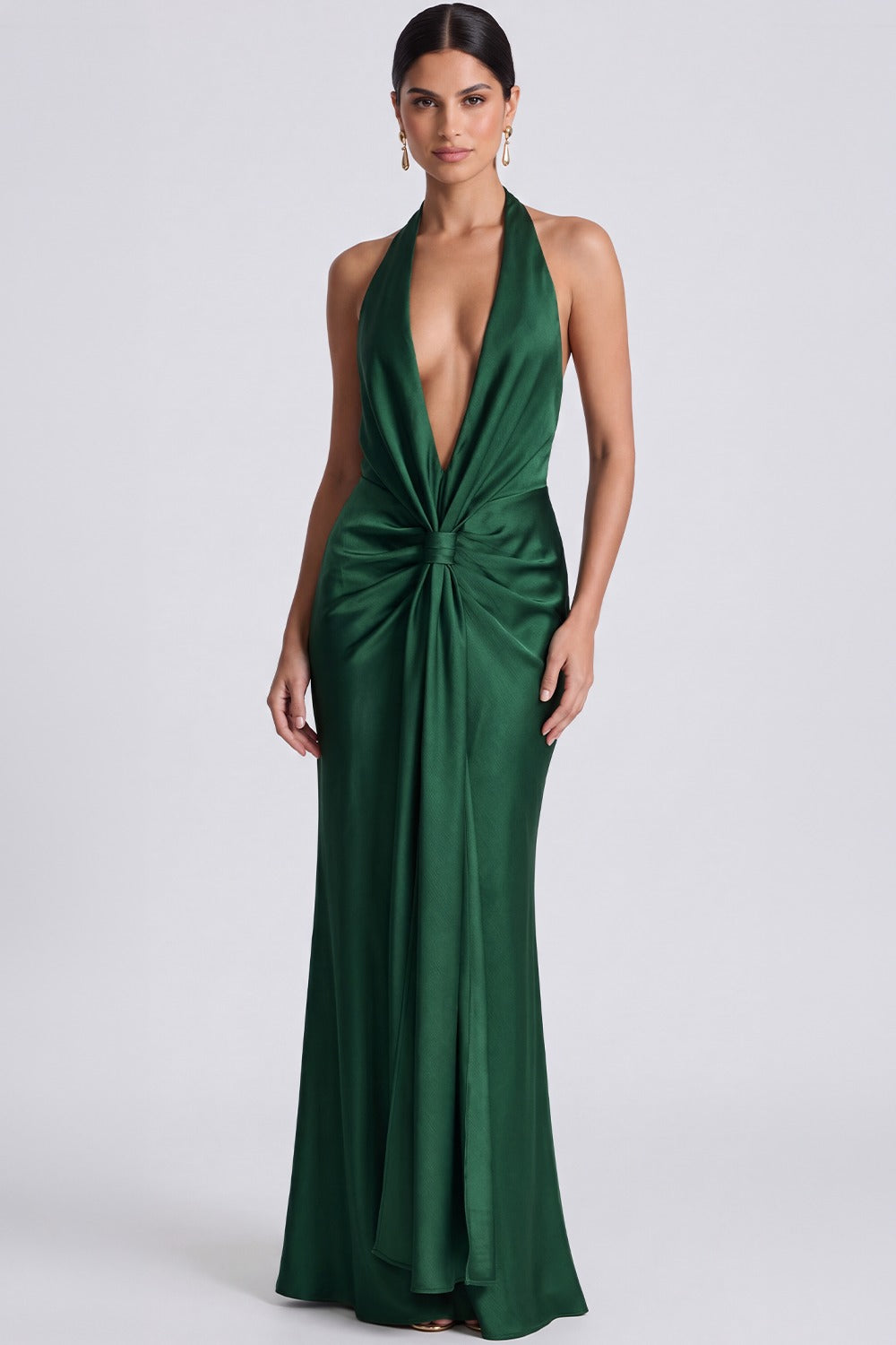 Vestido Longo Frente Única Inès - Verde Esmeralda