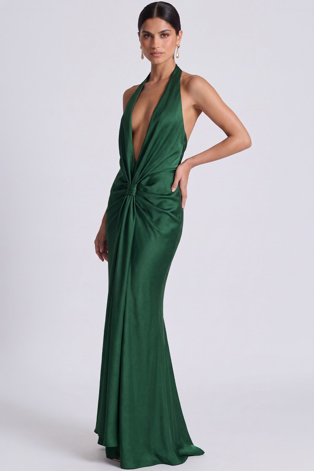 Vestido Longo Frente Única Inès - Verde Esmeralda