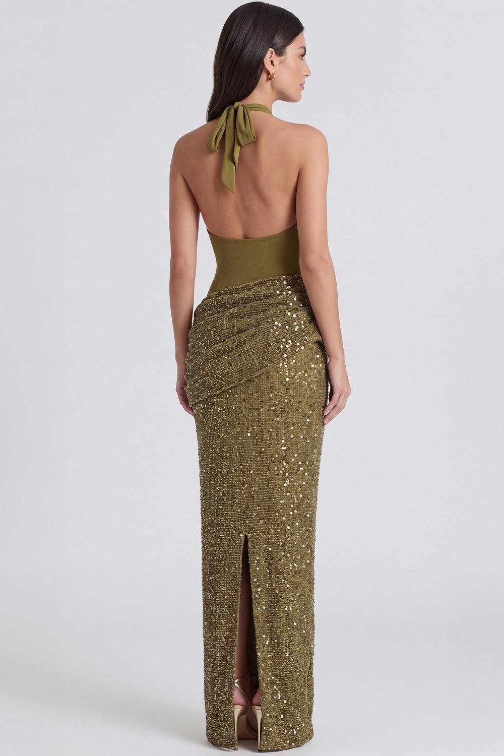 Vestido Longo Paetê Romy - Verde Oliva
