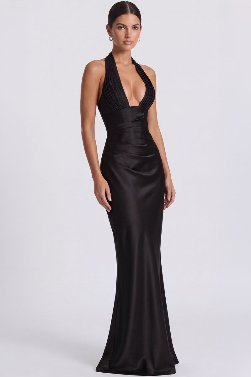 Vestido Longo Acetinado Noémie - Preto