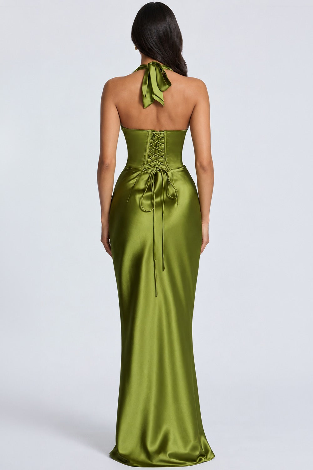 Vestido Longo Acetinado Noémie - Verde Oliva