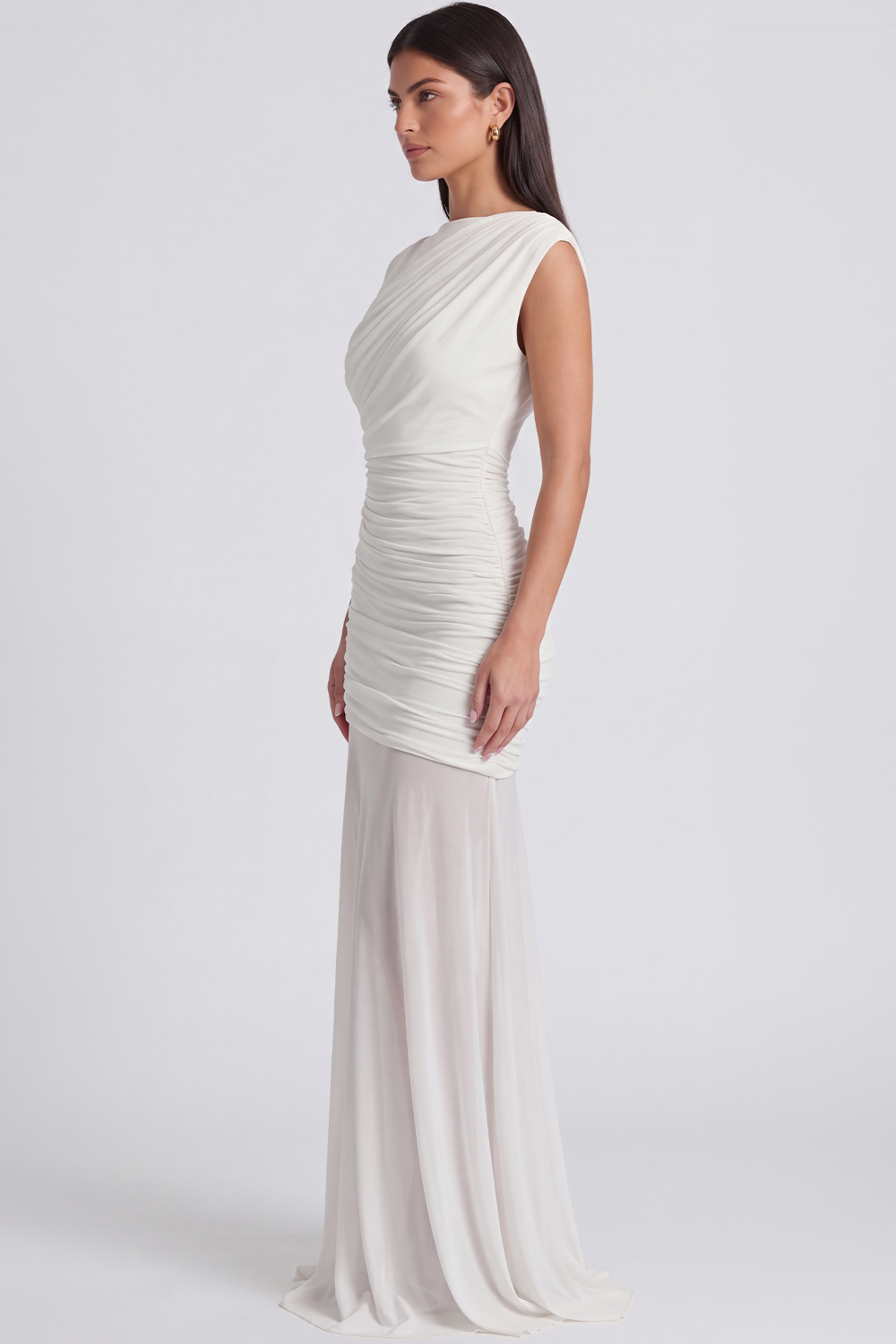 Vestido Longo Drapeado Aurélie - Branco