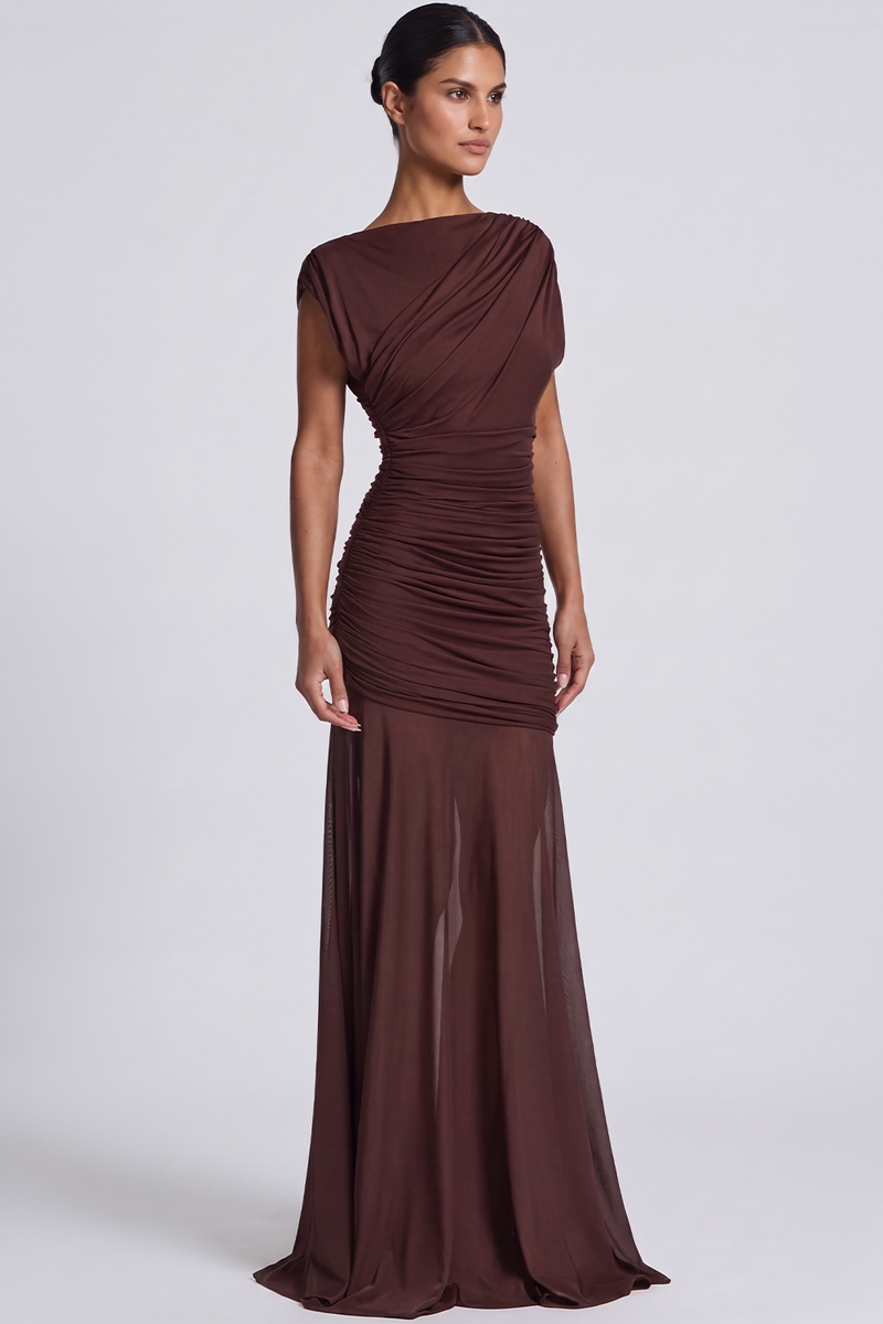 Vestido Longo Drapeado Aurélie - Marrom