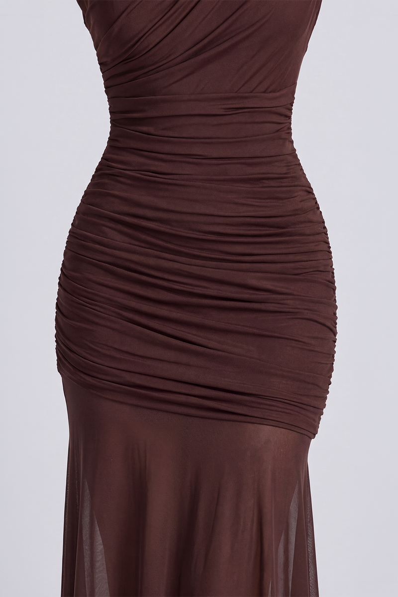 Vestido Longo Drapeado Aurélie - Marrom