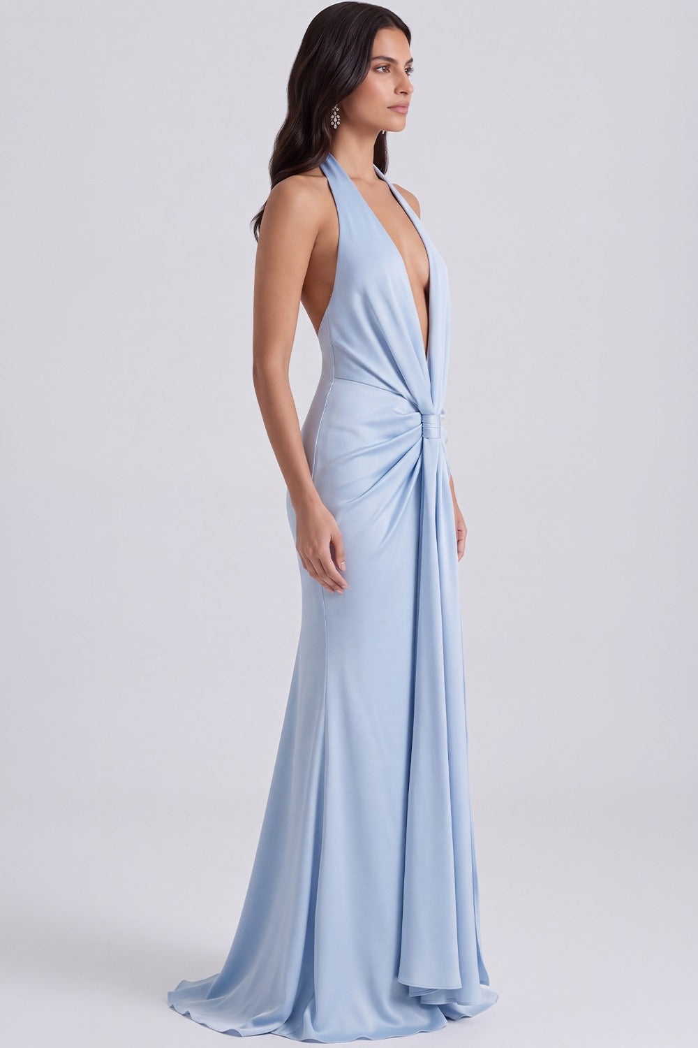 Vestido Longo Frente Única Inès - Azul Claro