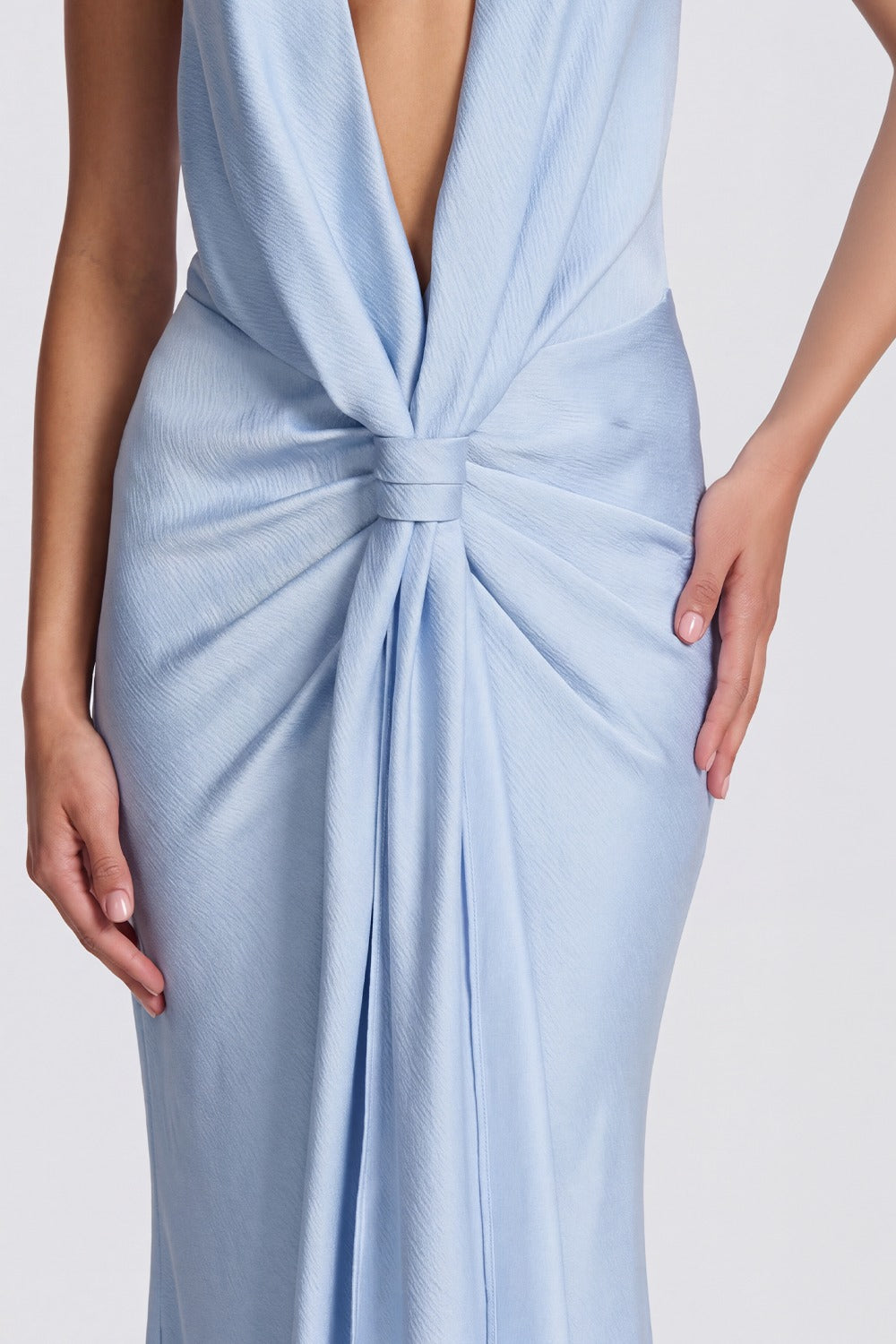 Vestido Longo Frente Única Inès - Azul Claro