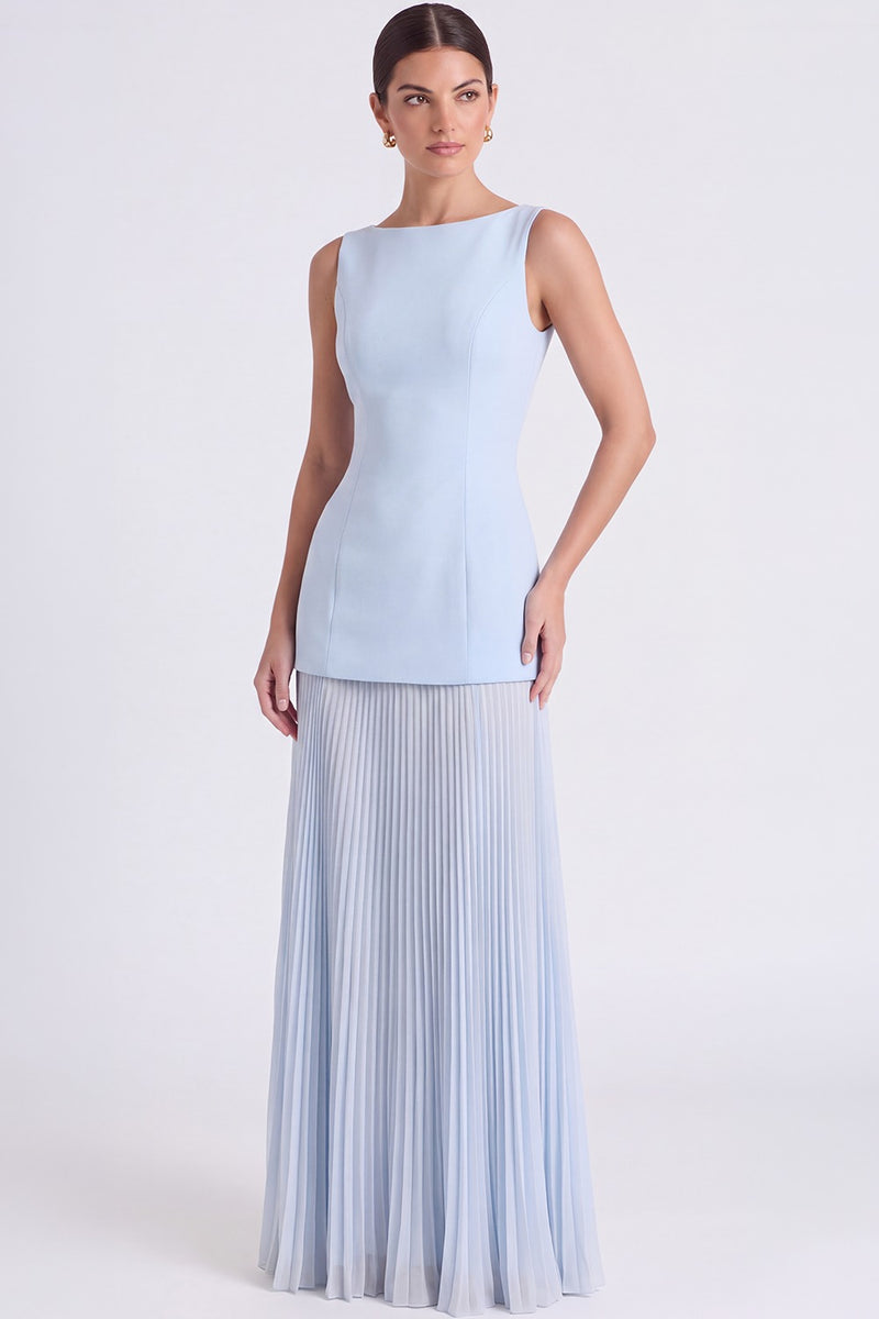 Vestido Longo Plissado Paloma - Azul