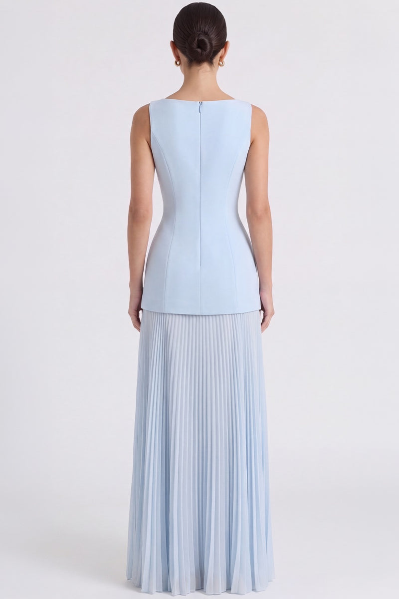 Vestido Longo Plissado Paloma - Azul