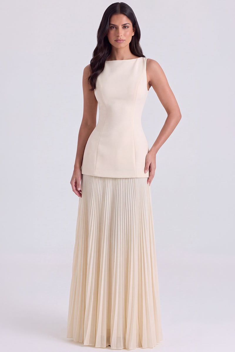 Vestido Longo Plissado Paloma - Off-White