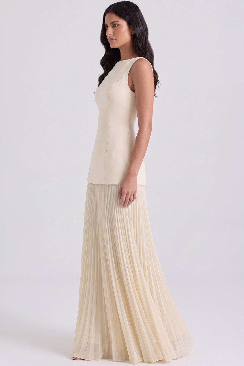 Vestido Longo Plissado Paloma - Off-White