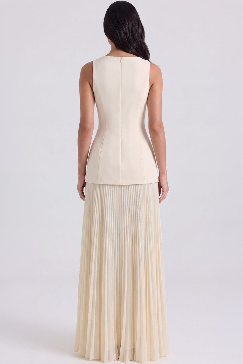Vestido Longo Plissado Paloma - Off-White