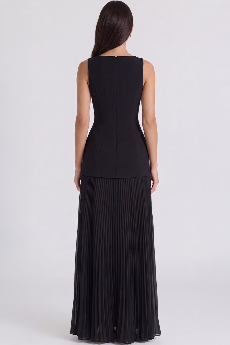 Vestido Longo Plissado Paloma - Preto